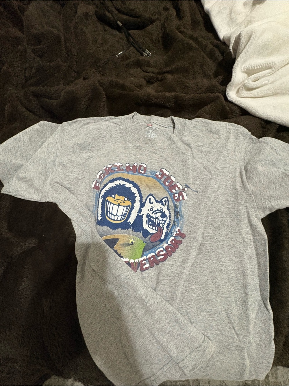 Hanes Gray Graphic Long Sleeve Tee with Blue, Yellow, White and Red Print